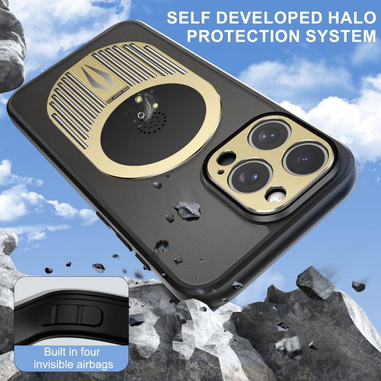 For iPhone 14 Heat Dissipation Aromatherapy MagSafe Holder Phone Case(Gold) - iPhone 14 Cases by buy2fix | Online Shopping UK | buy2fix