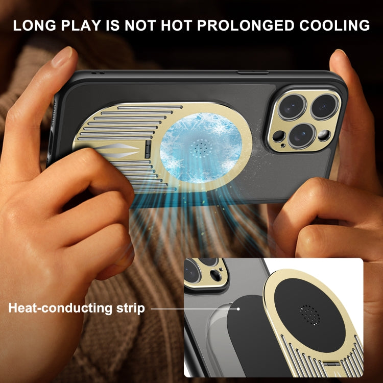 For iPhone 14 Heat Dissipation Aromatherapy MagSafe Holder Phone Case(Gold) - iPhone 14 Cases by buy2fix | Online Shopping UK | buy2fix