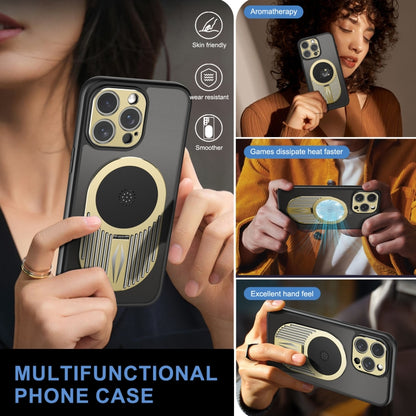 For iPhone 14 Heat Dissipation Aromatherapy MagSafe Holder Phone Case(Gold) - iPhone 14 Cases by buy2fix | Online Shopping UK | buy2fix