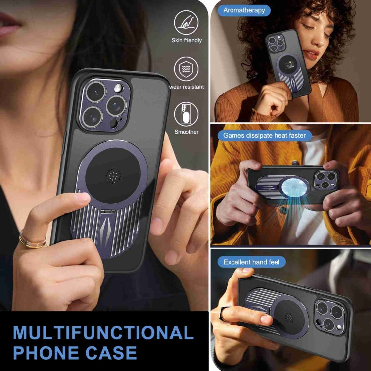 For iPhone 14 Heat Dissipation Aromatherapy MagSafe Holder Phone Case(Purple) - iPhone 14 Cases by buy2fix | Online Shopping UK | buy2fix