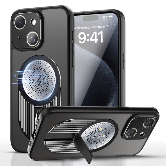 For iPhone 15 Heat Dissipation Aromatherapy MagSafe Holder Phone Case(Black)