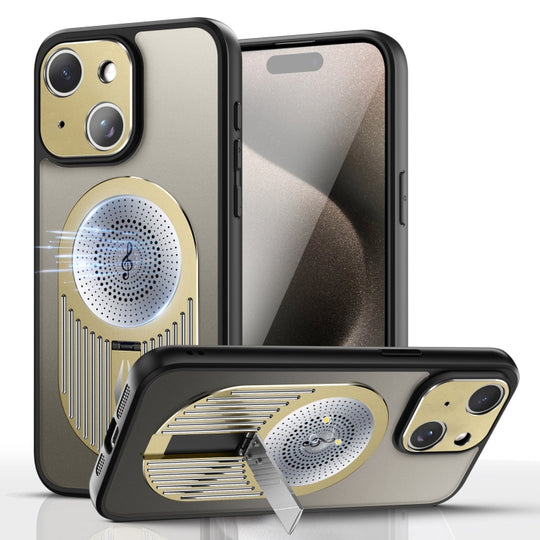For iPhone 15 Heat Dissipation Aromatherapy MagSafe Holder Phone Case(Gold)