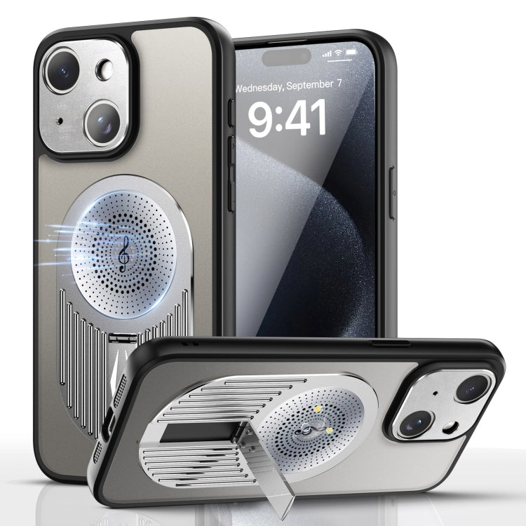 For iPhone 15 Heat Dissipation Aromatherapy MagSafe Holder Phone Case(Silver) - iPhone 15 Cases by buy2fix | Online Shopping UK | buy2fix