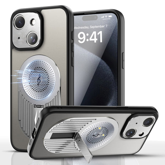 For iPhone 15 Heat Dissipation Aromatherapy MagSafe Holder Phone Case(Silver)
