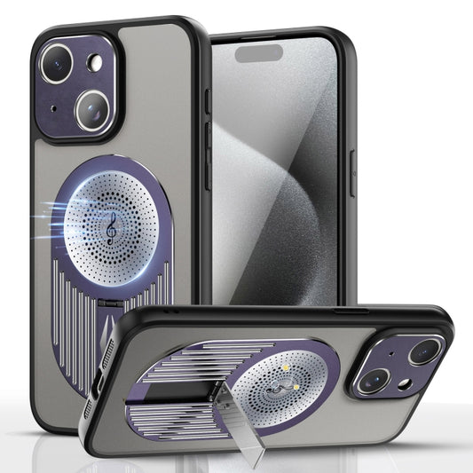 For iPhone 15 Heat Dissipation Aromatherapy MagSafe Holder Phone Case(Purple) - iPhone 15 Cases by buy2fix | Online Shopping UK | buy2fix