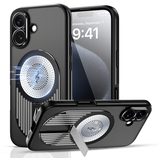 For iPhone 16 Heat Dissipation Aromatherapy MagSafe Holder Phone Case(Black) - iPhone 16 Cases by buy2fix | Online Shopping UK | buy2fix