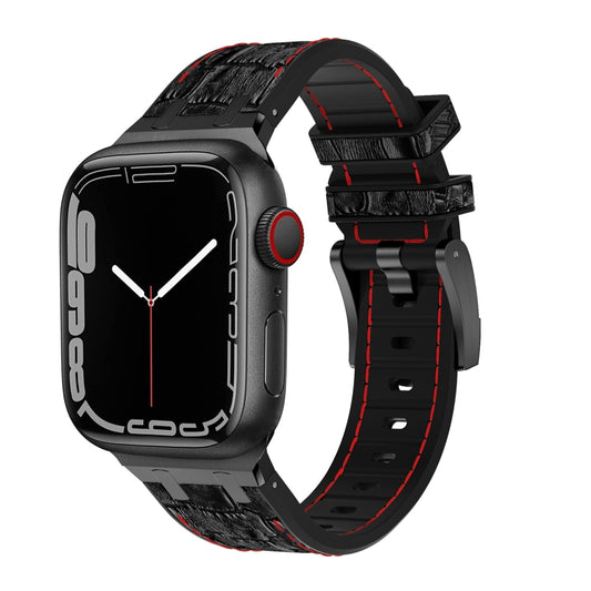 For Apple Watch SE 2023 44mm Crocodile Texture Liquid Silicone Watch Band(Black Red Black) by buy2fix