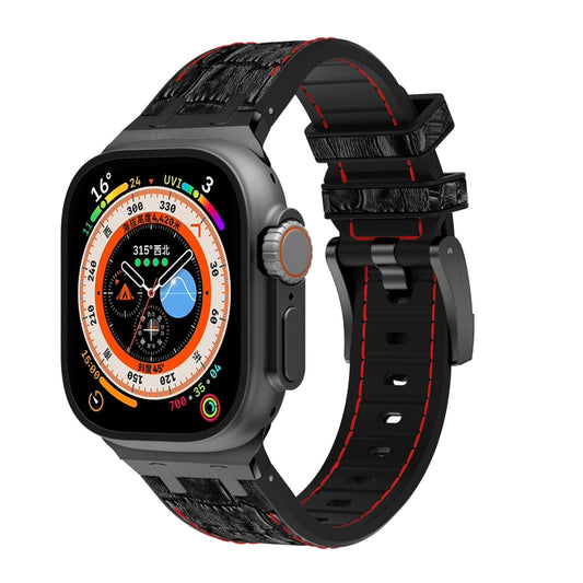 For Apple Watch Ultra 2 49mm Crocodile Texture Liquid Silicone Watch Band(Black Red Black) by buy2fix