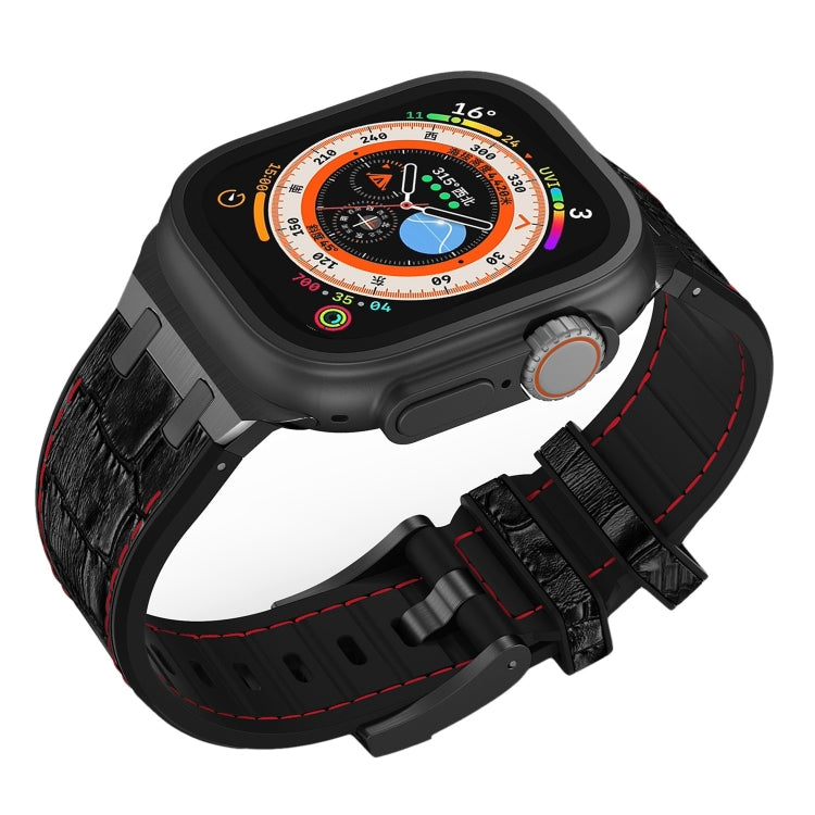 For Apple Watch Series 9 45mm Crocodile Texture Liquid Silicone Watch Band(Black Red Black) by buy2fix