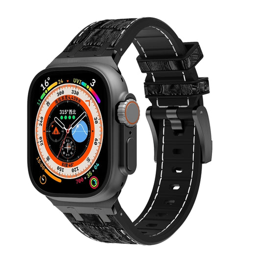 For Apple Watch Ultra 49mm Crocodile Texture Liquid Silicone Watch Band(Black White Black) by buy2fix
