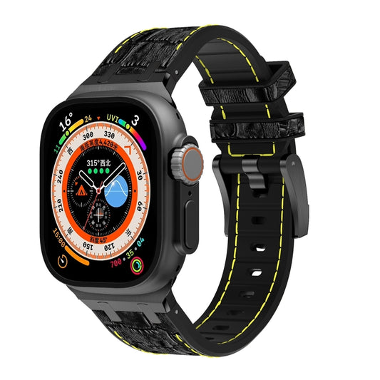 For Apple Watch Ultra 49mm Crocodile Texture Liquid Silicone Watch Band(Black Yellow Black) by buy2fix