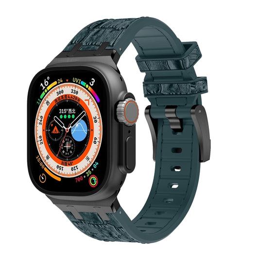 For Apple Watch Ultra 49mm Crocodile Texture Liquid Silicone Watch Band(Black Deep Green) by buy2fix