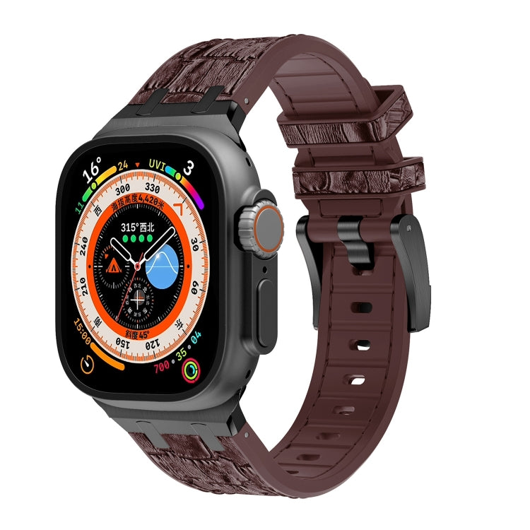 For Apple Watch Ultra 49mm Crocodile Texture Liquid Silicone Watch Band(Black Dark Brown) by buy2fix