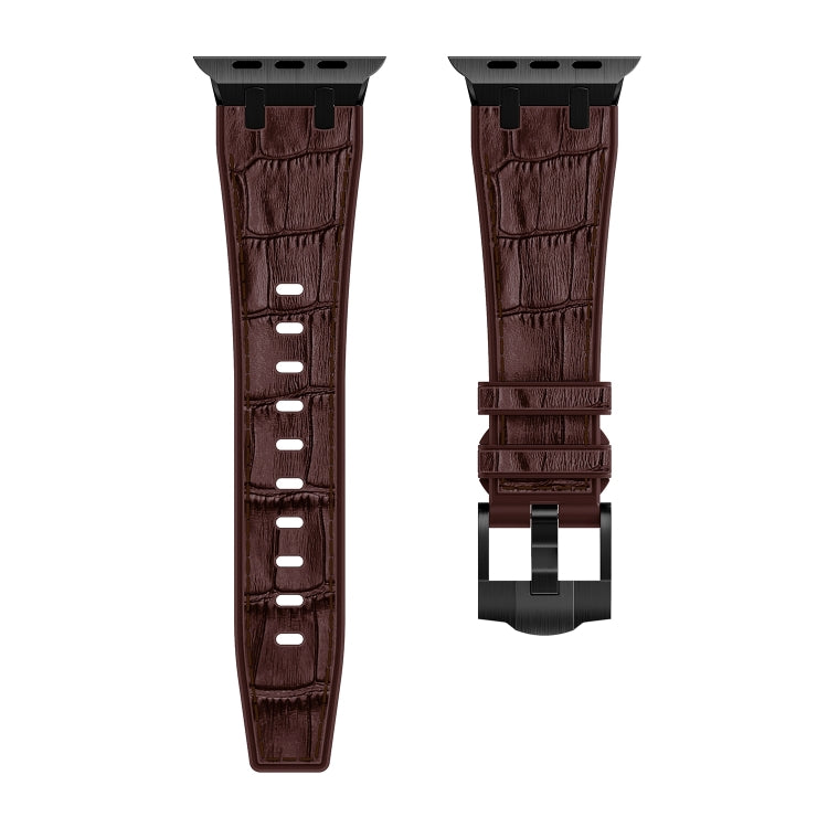 For Apple Watch Ultra 49mm Crocodile Texture Liquid Silicone Watch Band(Black Dark Brown) by buy2fix