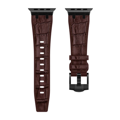 For Apple Watch Ultra 49mm Crocodile Texture Liquid Silicone Watch Band(Black Dark Brown) by buy2fix