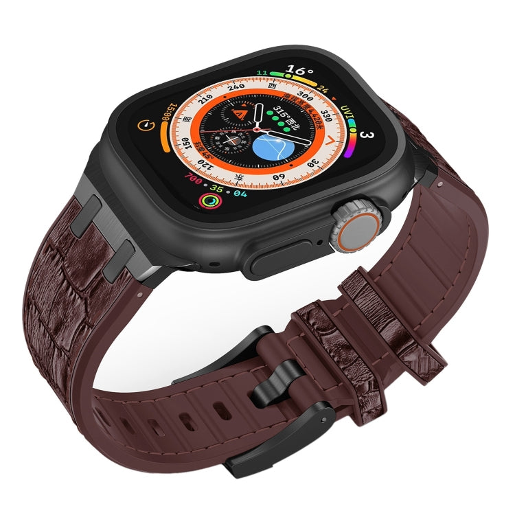 For Apple Watch Ultra 49mm Crocodile Texture Liquid Silicone Watch Band(Black Dark Brown) by buy2fix