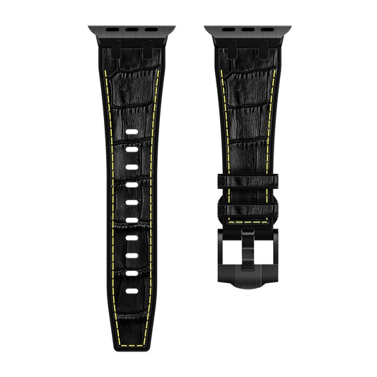 For Apple Watch Series 8 41mm Crocodile Texture Liquid Silicone Watch Band(Black Yellow Black) by buy2fix