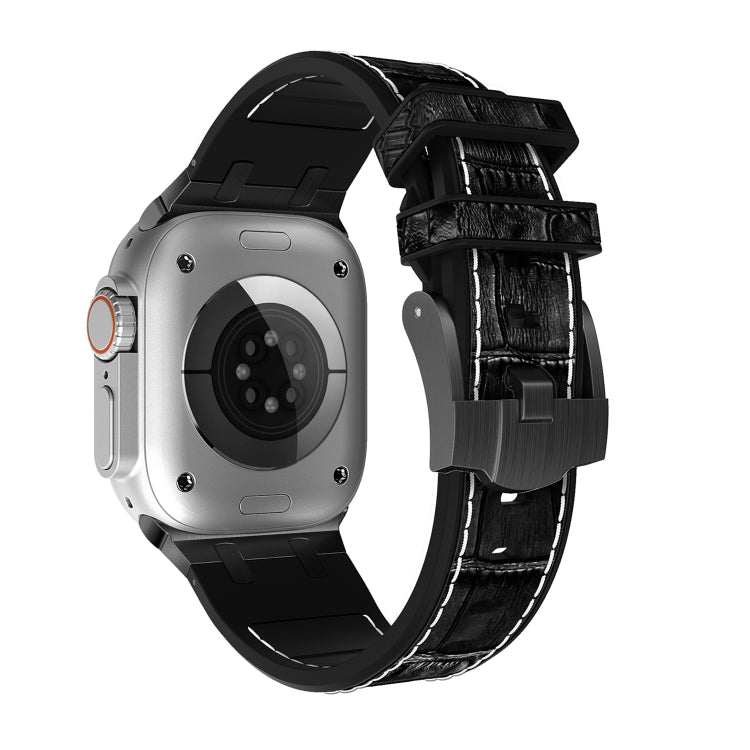 For Apple Watch SE 2022 40mm Crocodile Texture Liquid Silicone Watch Band(Black White Black) by buy2fix