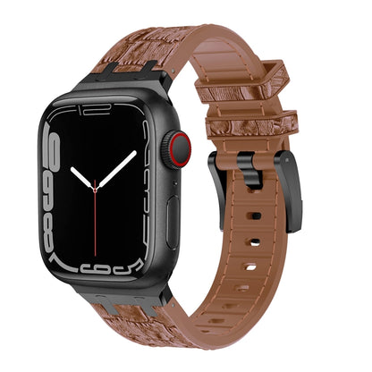 For Apple Watch SE 2022 40mm Crocodile Texture Liquid Silicone Watch Band(Black Yellow Brown) by buy2fix
