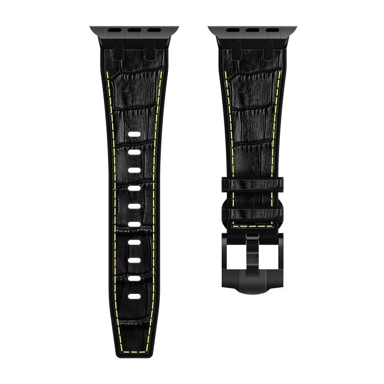 For Apple Watch Series 7 41mm Crocodile Texture Liquid Silicone Watch Band(Black Yellow Black) by buy2fix