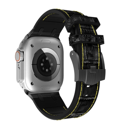 For Apple Watch Series 6 40mm Crocodile Texture Liquid Silicone Watch Band(Black Yellow Black) by buy2fix