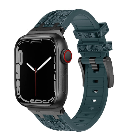 For Apple Watch Series 6 44mm Crocodile Texture Liquid Silicone Watch Band(Black Deep Green) by buy2fix