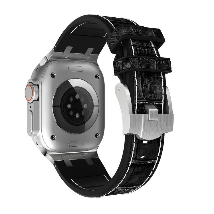 For Apple Watch Series 5 40mm Crocodile Texture Liquid Silicone Watch Band(Silver White Black) by buy2fix