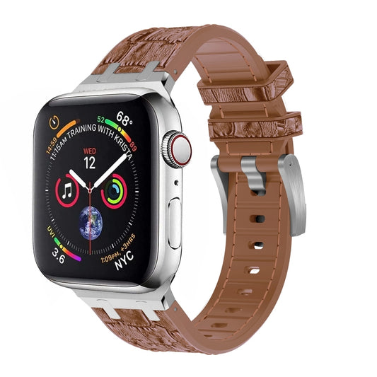 For Apple Watch Series 5 40mm Crocodile Texture Liquid Silicone Watch Band(Silver Yellow Brown) by buy2fix