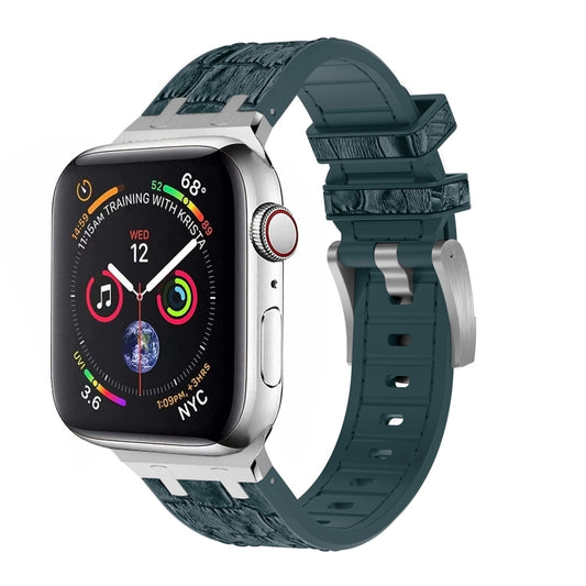For Apple Watch Series 5 40mm Crocodile Texture Liquid Silicone Watch Band(Silver Deep Green) by buy2fix