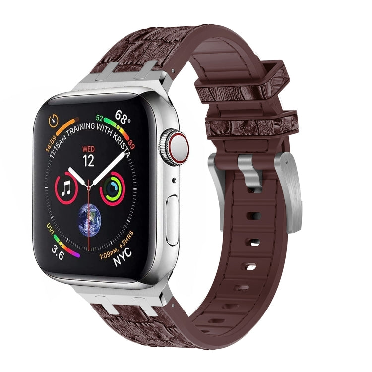 For Apple Watch Series 5 40mm Crocodile Texture Liquid Silicone Watch Band(Silver Dark Brown) by buy2fix
