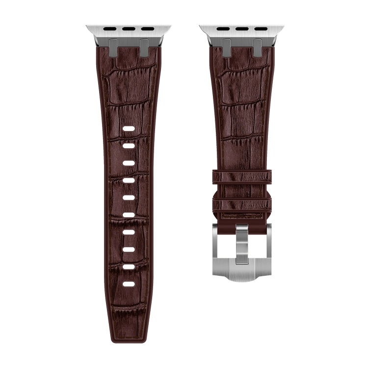 For Apple Watch Series 5 40mm Crocodile Texture Liquid Silicone Watch Band(Silver Dark Brown) by buy2fix