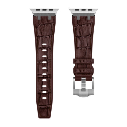 For Apple Watch Series 5 40mm Crocodile Texture Liquid Silicone Watch Band(Silver Dark Brown) by buy2fix