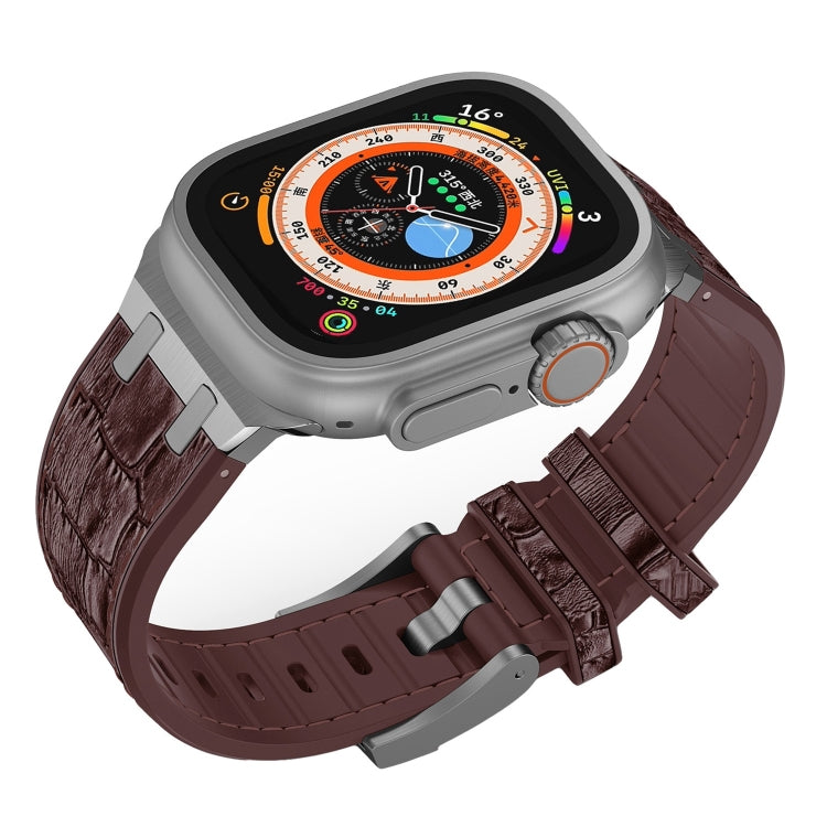 For Apple Watch Series 5 40mm Crocodile Texture Liquid Silicone Watch Band(Silver Dark Brown) by buy2fix