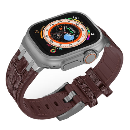 For Apple Watch Series 5 40mm Crocodile Texture Liquid Silicone Watch Band(Silver Dark Brown) by buy2fix