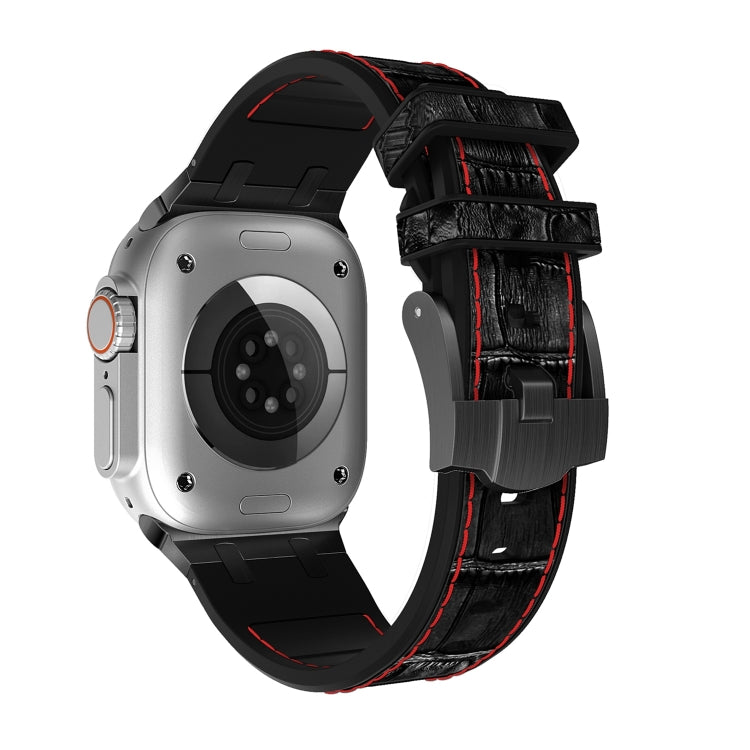 For Apple Watch Series 4 44mm Crocodile Texture Liquid Silicone Watch Band(Black Red Black) by buy2fix