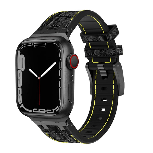 For Apple Watch Series 4 44mm Crocodile Texture Liquid Silicone Watch Band(Black Yellow Black) by buy2fix