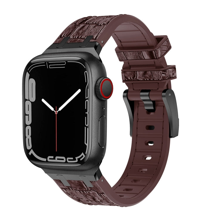 For Apple Watch Series 4 40mm Crocodile Texture Liquid Silicone Watch Band(Black Dark Brown) by buy2fix