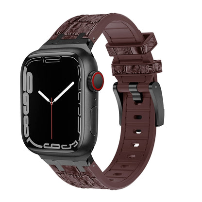 For Apple Watch Series 4 40mm Crocodile Texture Liquid Silicone Watch Band(Black Dark Brown) by buy2fix