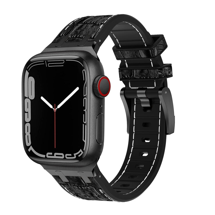 For Apple Watch Series 3 42mm Crocodile Texture Liquid Silicone Watch Band(Black White Black) by buy2fix