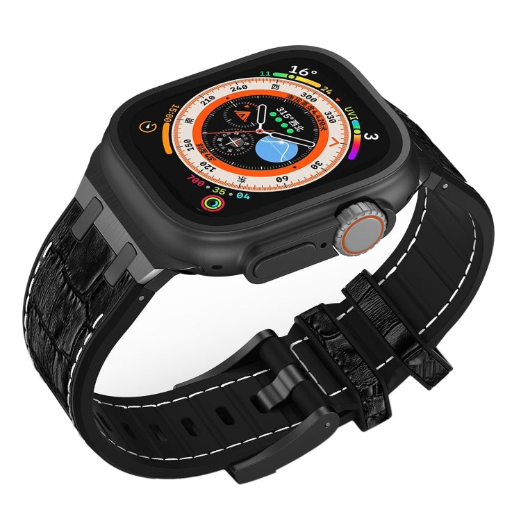 For Apple Watch Series 3 42mm Crocodile Texture Liquid Silicone Watch Band(Black White Black) by buy2fix