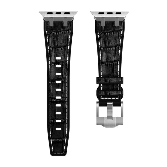 For Apple Watch Series 3 42mm Crocodile Texture Liquid Silicone Watch Band(Silver White Black) by buy2fix