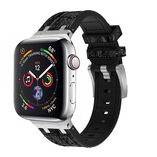 For Apple Watch Series 3 42mm Crocodile Texture Liquid Silicone Watch Band(Silver Black) by buy2fix