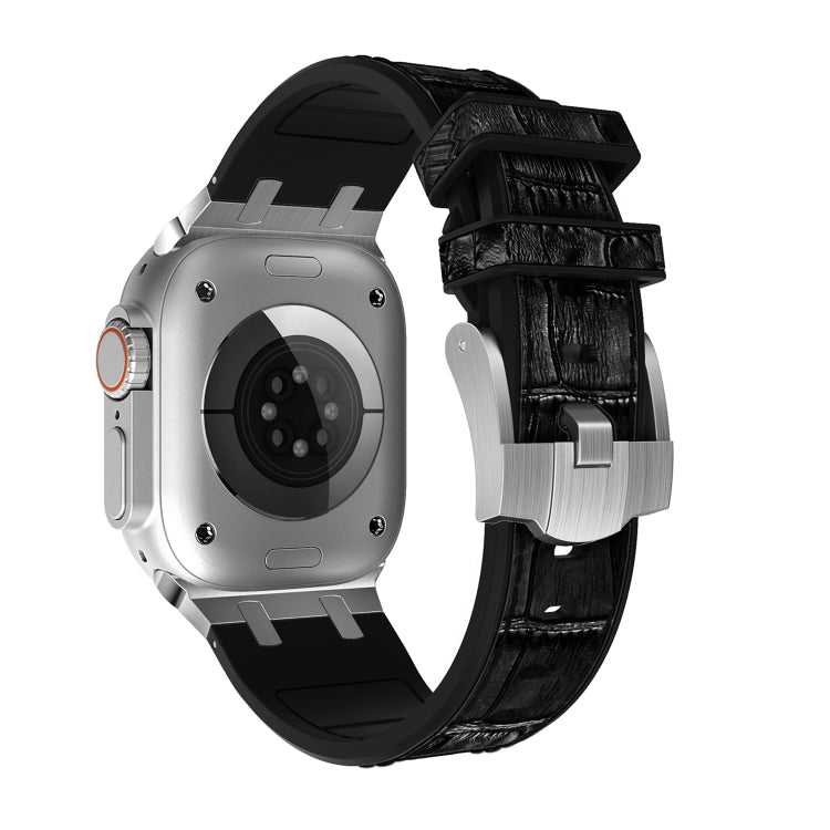 For Apple Watch Series 3 42mm Crocodile Texture Liquid Silicone Watch Band(Silver Black) by buy2fix