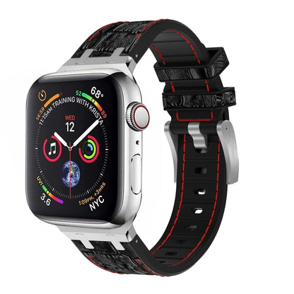 For Apple Watch Series 3 42mm Crocodile Texture Liquid Silicone Watch Band(Silver Red Black) by buy2fix