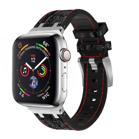 For Apple Watch Series 3 42mm Crocodile Texture Liquid Silicone Watch Band(Silver Red Black) by buy2fix