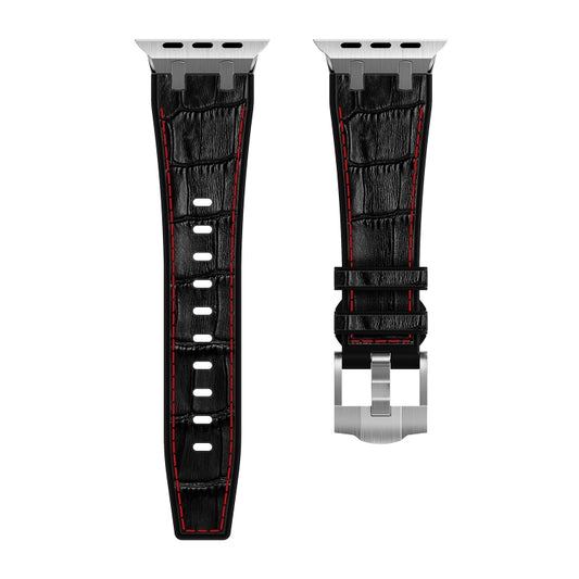 For Apple Watch Series 3 42mm Crocodile Texture Liquid Silicone Watch Band(Silver Red Black) by buy2fix