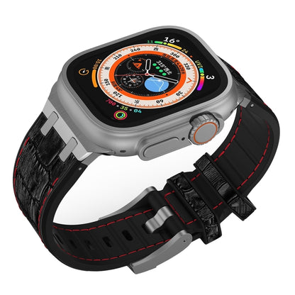 For Apple Watch Series 3 42mm Crocodile Texture Liquid Silicone Watch Band(Silver Red Black) by buy2fix