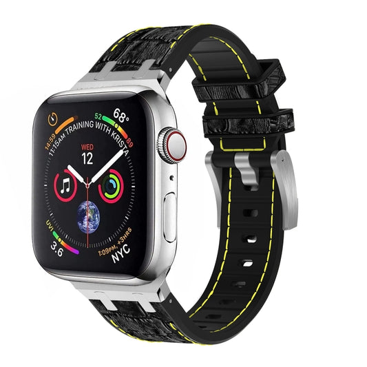 For Apple Watch Series 3 42mm Crocodile Texture Liquid Silicone Watch Band(Silver Yellow Black) by buy2fix