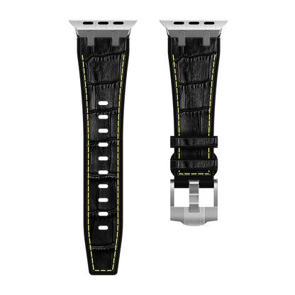 For Apple Watch Series 3 42mm Crocodile Texture Liquid Silicone Watch Band(Silver Yellow Black) by buy2fix