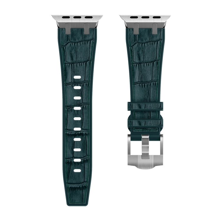 For Apple Watch Series 3 42mm Crocodile Texture Liquid Silicone Watch Band(Silver Deep Green) by buy2fix